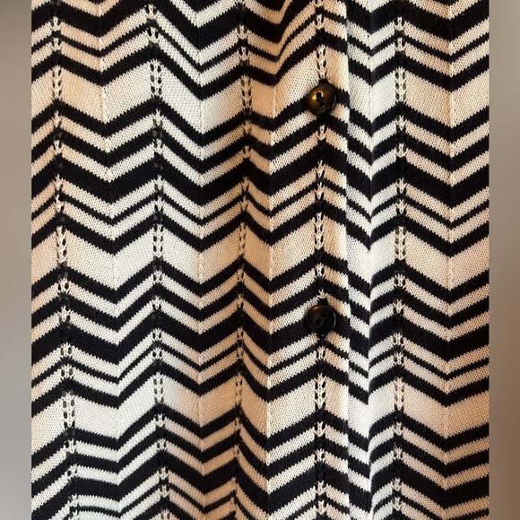 Talbots Navy White Chevron Cardigan Sweater Open Knit Office Twee Casual Preppy - Picture 3 of 5